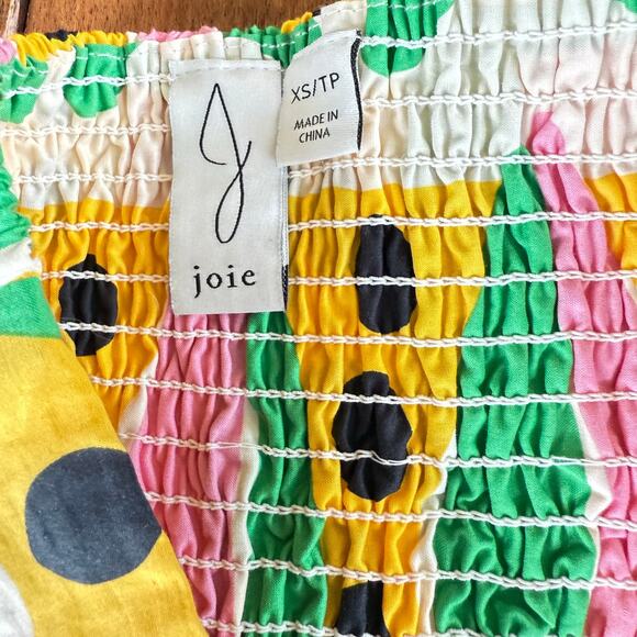 Joie NWT XS Cotton Halter Crop Top Colorful Fruit Abstract Print Smocked Preppy - Picture 10 of 15